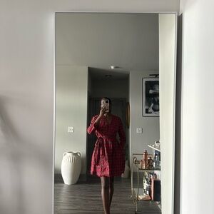 Red Plaid Wrap Dress